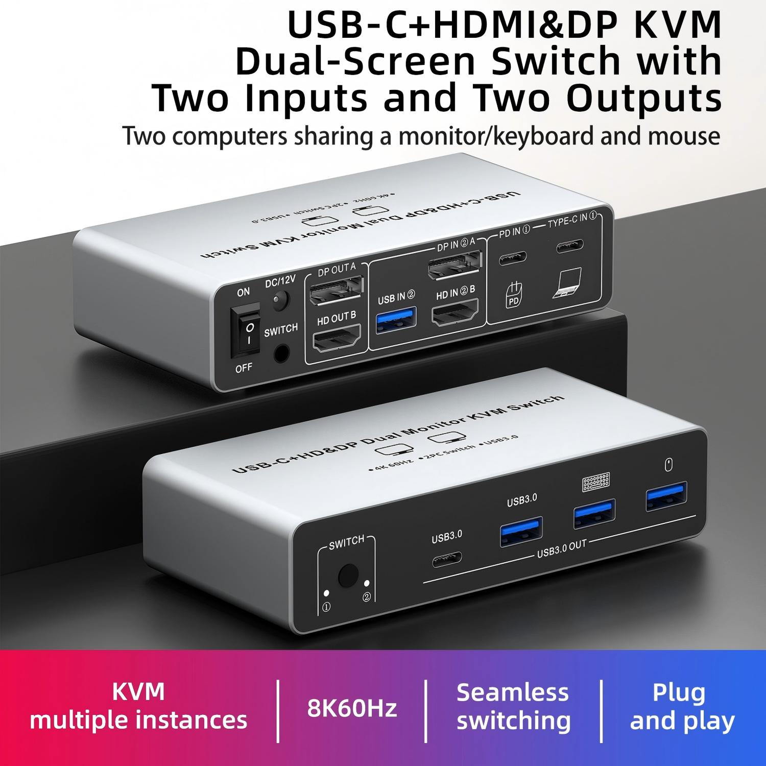 Laptop Accessories Women - USB C HDMI DP KVM Anahtarlayıcı