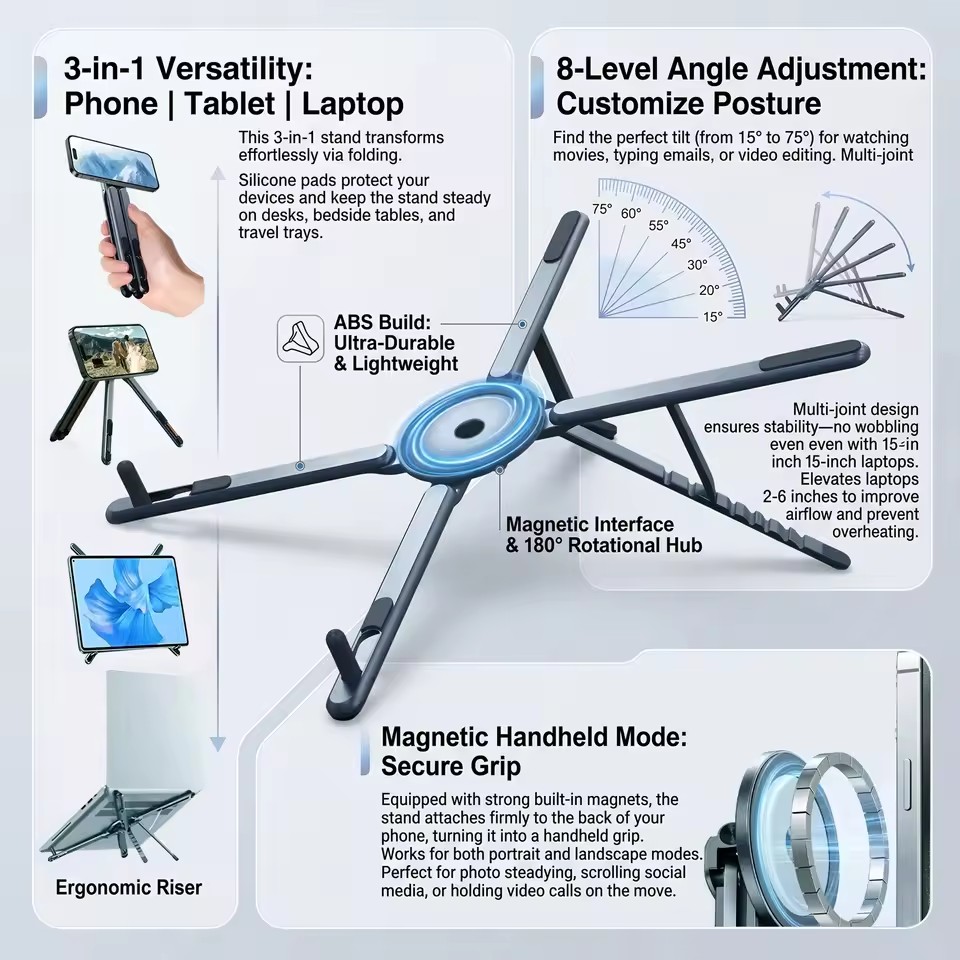 Laptop Office Accessories - Taşınabilir Manyetik Telefon Tutucu ve Selfie