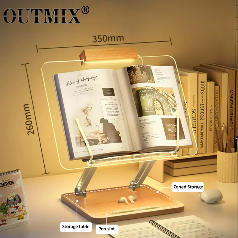 Laptop Office Accessories - Ahşap Okuma Standı, Işıklı Şeffaf Akrilik
