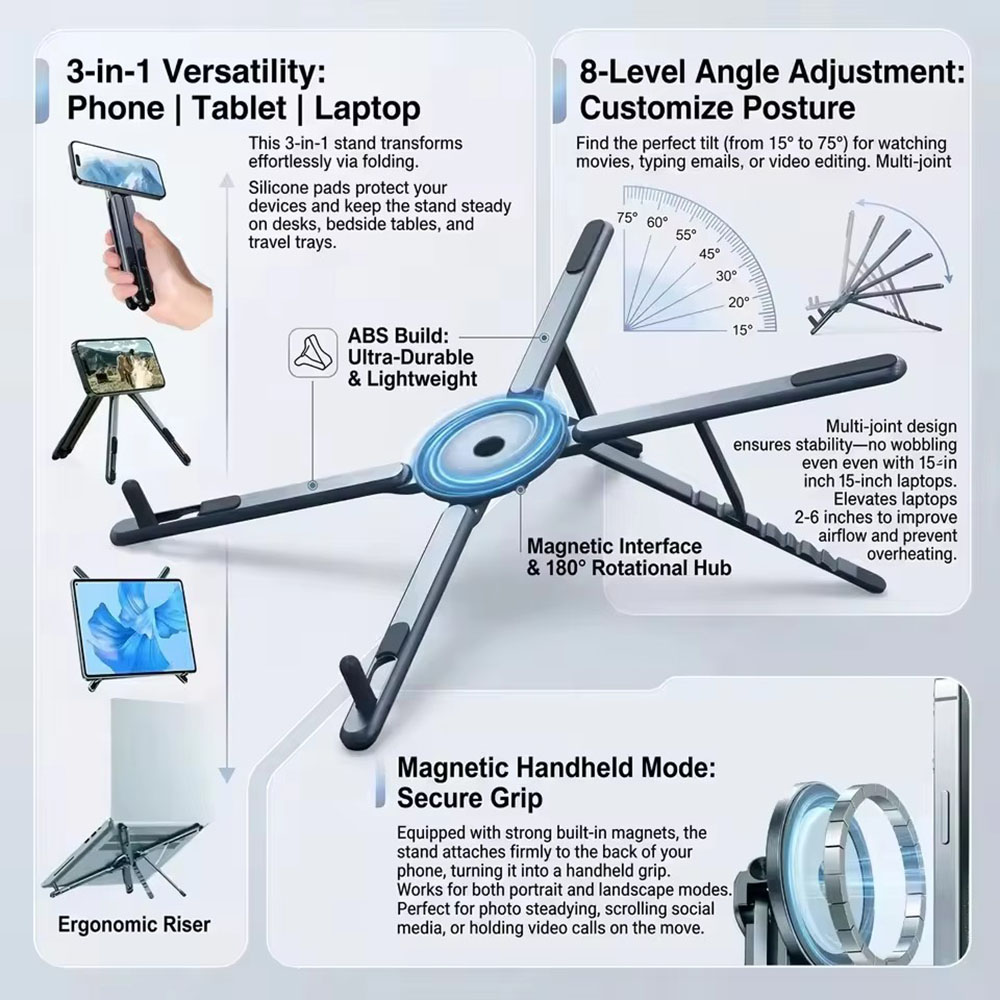 Laptop Office Accessories - Taşınabilir Manyetik Telefon Tutucu ve Selfie